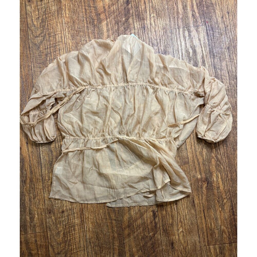 Women's Sheer Ruffle Tie Front Top Size Small Long Sleeve Romantic Boho Blouse